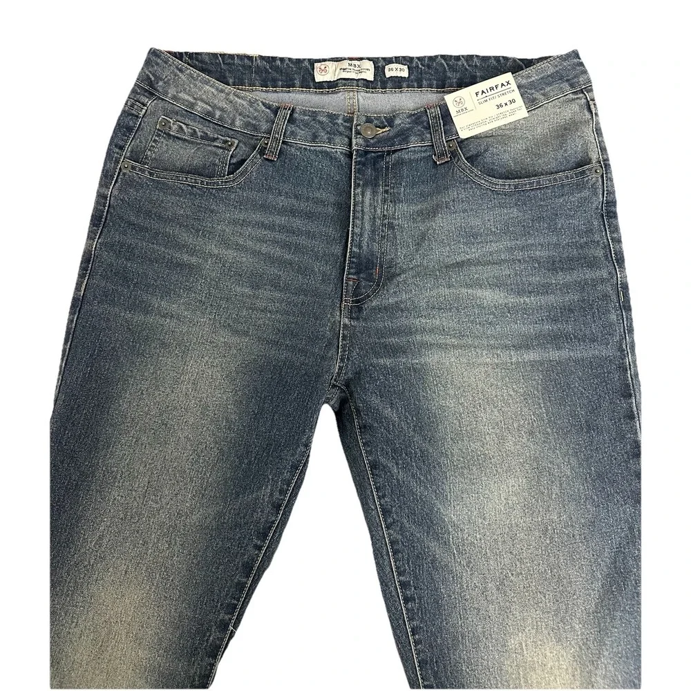 MBX ‎ Men's Fairfax Denim, Slim Fit Stretch Premium Jeans Peace Size 36X30 New